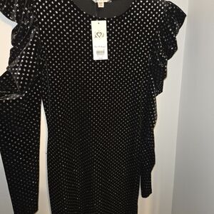 Black Velvet Dress with Silver Polka Dots
